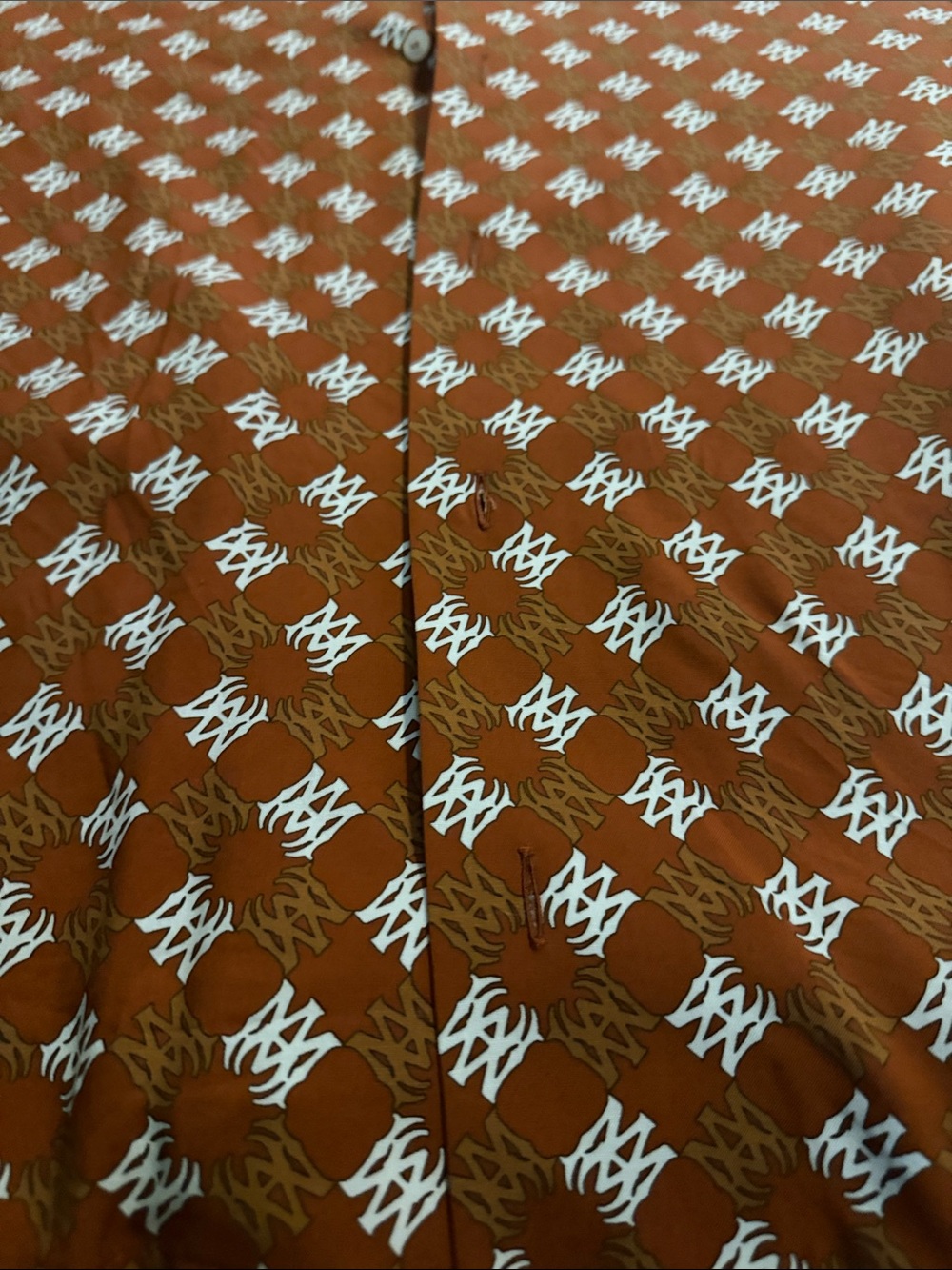 AMIRI Rust-Brown Geometric Short-Sleeve Button-Down Shirt - Picture 2 of 6